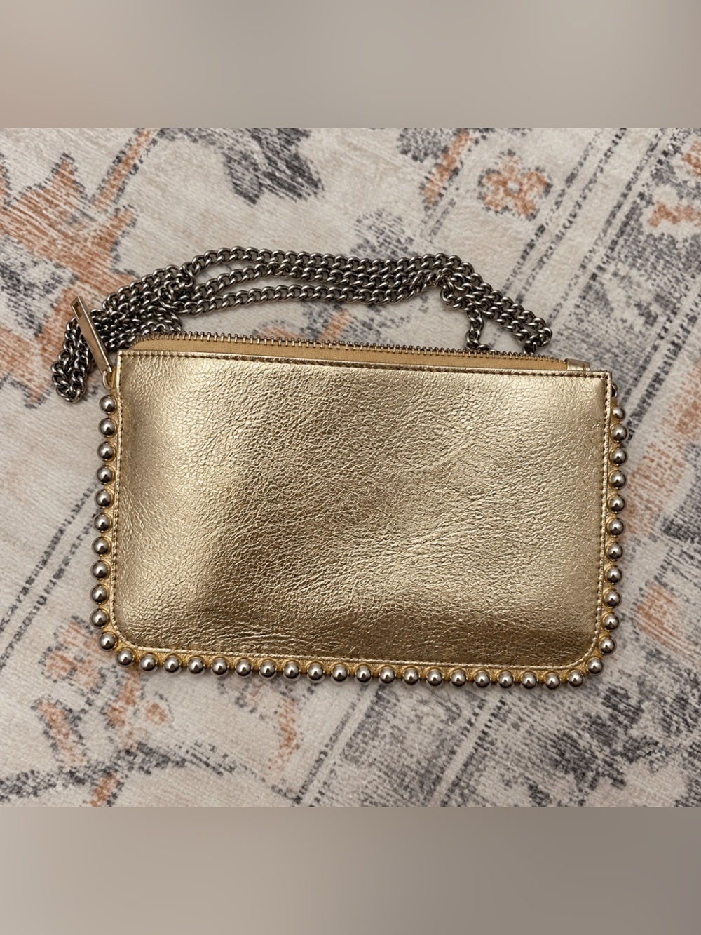 ZARA Gold Metallic Studded Chain Crossbody Clutch Bag
